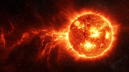 Fiery sun erupting in cosmic expanse