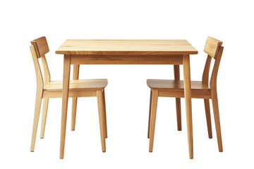 Modern Oak Wood Dining Table and Chairs Set isolated on transparent white background, clipping path