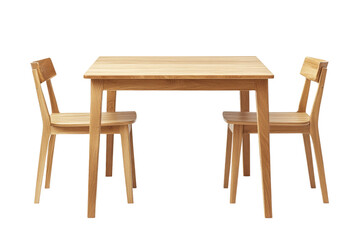 Modern Oak Wood Dining Table and Chairs Set isolated on transparent white background, clipping path