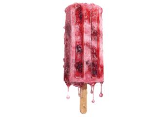Melting red berry ice pop summer treat frozen dessert, On Transparent Background, Png Image