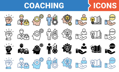 Fototapeta premium Coaching banner icon set with multiple style collection.