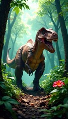 Massive Tarbosaurus stalks through dense prehistoric jungle , cretaceous, hunting, powerful