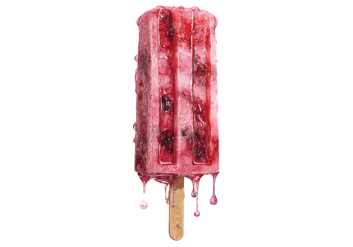 Melting red berry ice pop summer treat frozen dessert, On Transparent Background, Png Image
