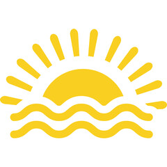 Obraz premium Sunset Over Ocean with Waves. Summer Beach Vector Icon
