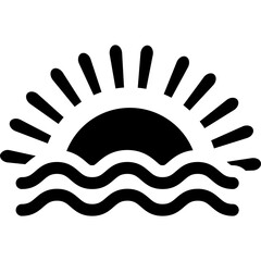 Sunset Symbol with Horizon Line. Simple Vector Silhouette