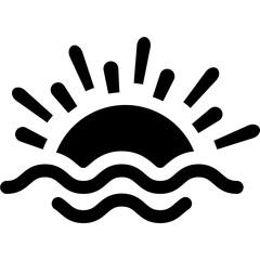 Sunset Symbol with Horizon Line. Simple Vector Silhouette
