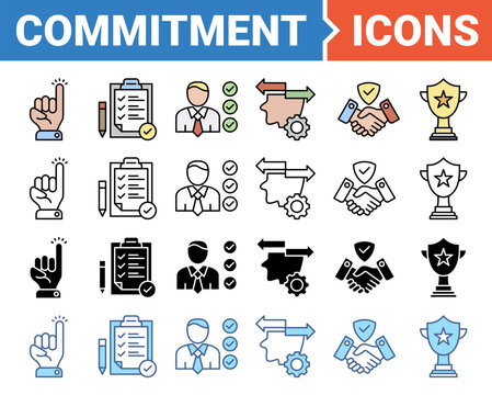 Commitment banner icon set with multiple style collection.