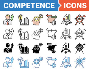 Competence banner icon set with multiple style collection.