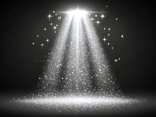 Radiant illumination effect, sparkles and glitter flowing in cascade style