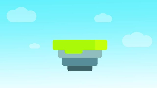 Stylized green floating platforms suspended under a bright sky filled with fluffy clouds, ideal for platformer game settings,