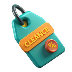 3d render of teal clearance sale tag with percentage