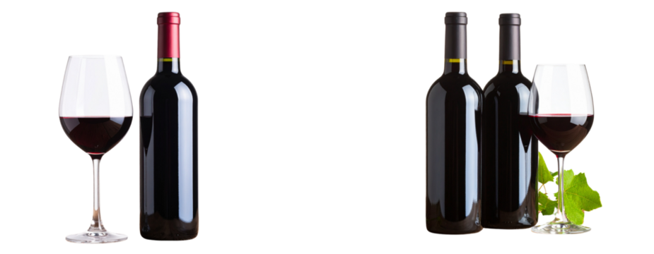  Elegant Red Wine Bottle with Filled Glass on Wooden Table, isolated on transparent background PNG - Powered by Adobe