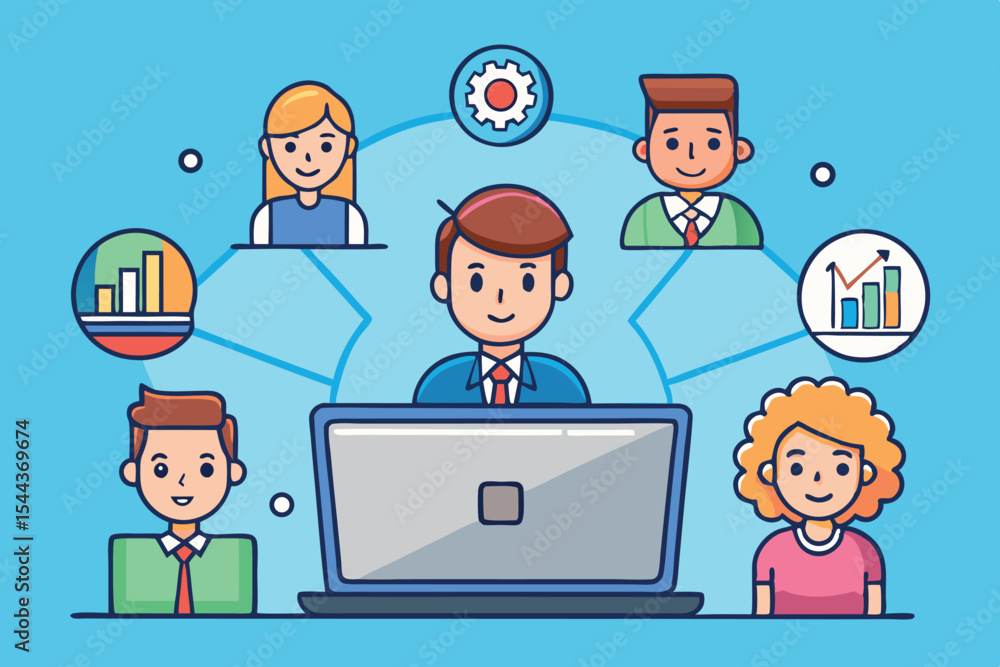 Poster team collaboration to analyze data using technology at a modern workspace