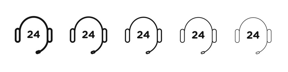 24 hrs support or service icon vector outline set illustration sign