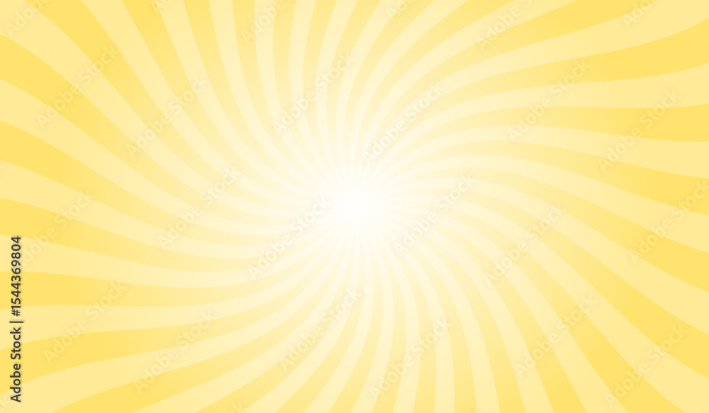 Poster abstract swirl yellow background with rays retro starburst. radial spiral stripes backdrop. comic de