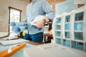 Architect engineer office concept. Architecture engineering plan. Construction plans.
