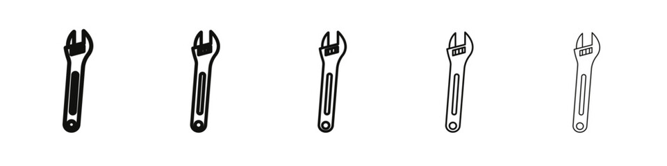 Adjustable wrench icon vector outline set illustration sign