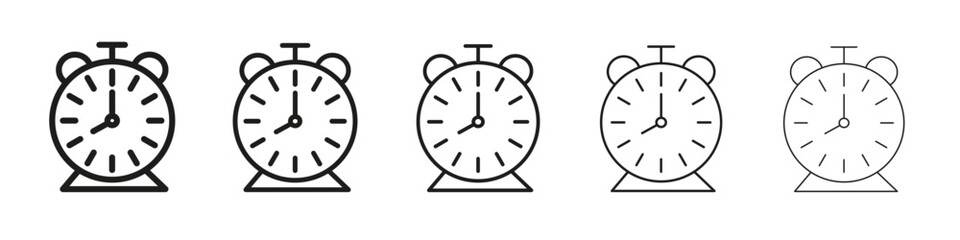 Alarm clock icon vector outline set illustration sign