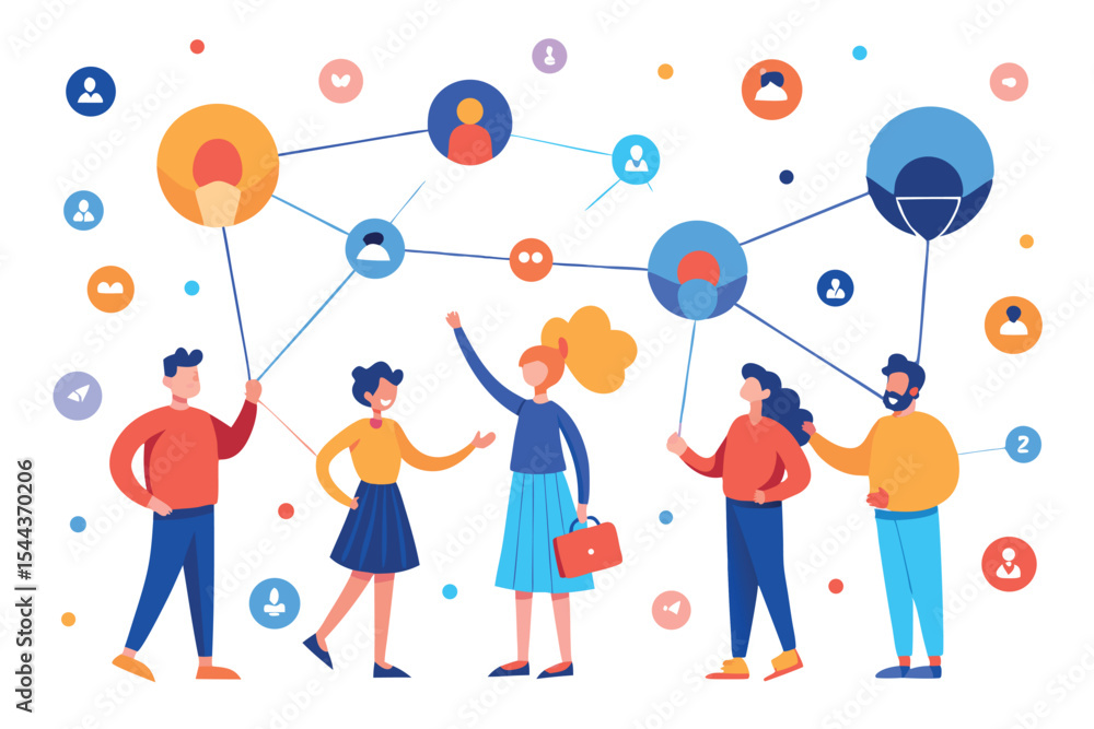 Poster people engaging in networking and collaboration activities in a modern workplace setting
