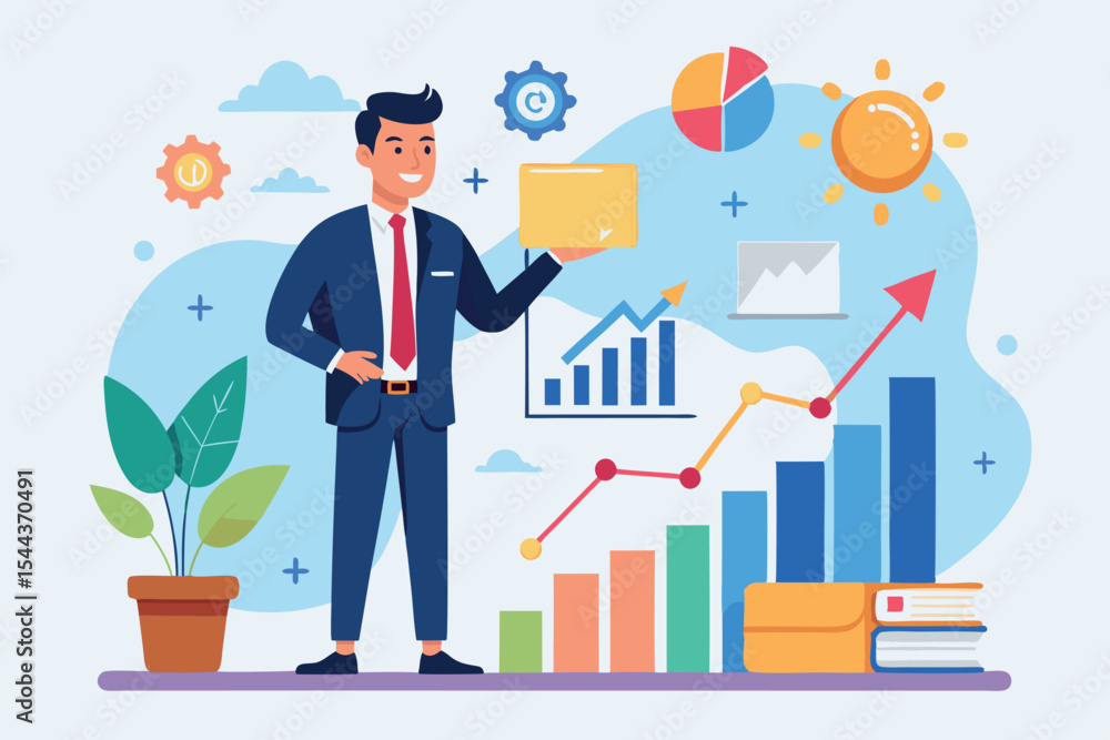 Poster business professional analyzing data trends in a modern workspace with charts and graphs visible