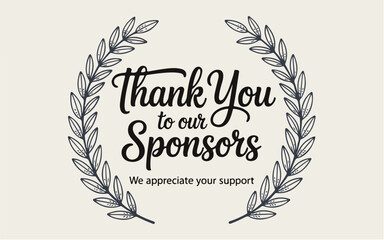 Thank you to our sponsors message with laurel wreath and appreciation text on a light background