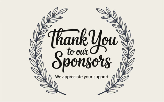 Thank you to our sponsors message with laurel wreath and appreciation text on a light background