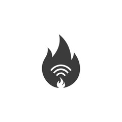 Smart Fire Alarm Control Flame Icon with Wifi Signal Vector Silhouette Flat Icon Design