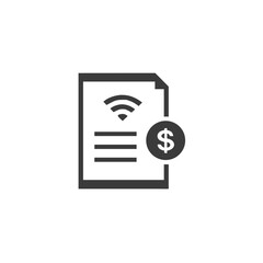 Smart Energy Bill Monitor Document Icon with Currency and Signal Vector Silhouette Flat Icon Design