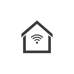 Smart Home Hub House Icon with a Central Wifi Signal Vector Silhouette Flat Icon Design