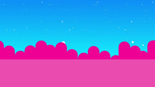 Gentle pink hills rest below a deep blue starry sky, combining surreal terrain and night calmness for dreamy or relaxing visuals