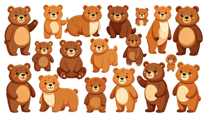 Set Fluffy bear holding a heart, rosy cheeks, 