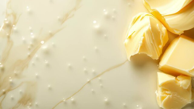 Shea butter nourishing cream skin Butter chunks on a light surface with a smooth texture.	
