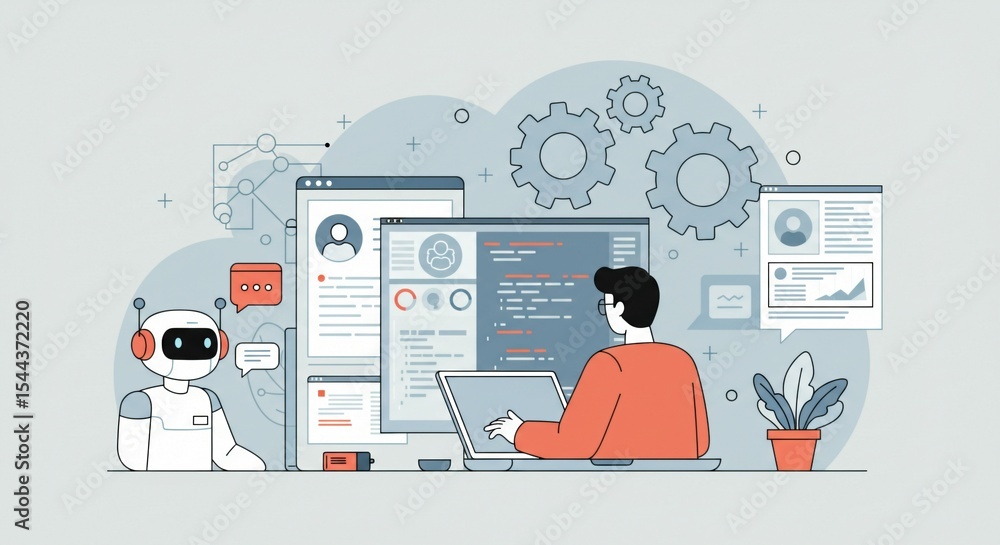 Wall mural a modern vector illustration of a coding interface on a laptop, rendered in minimalist tech colors