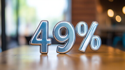 3D render of the text "49%" on a table, with a blurred background