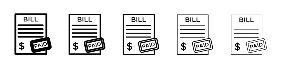 Bill paid icon vector outline set illustration sign