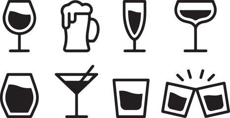 Bold beverage icons with beer, wine, and celebration glasses for modern branding
