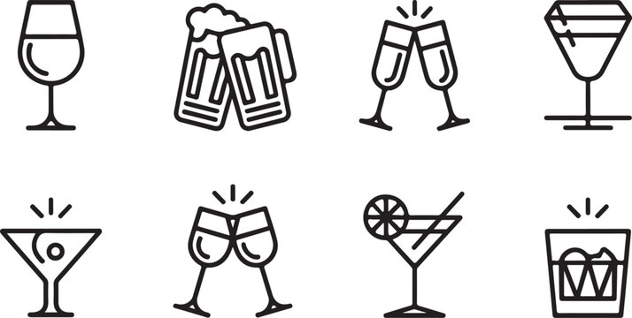 Drinkware celebration icon bundle for bar and event themes