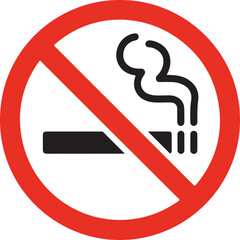 Flat Vector No Smoking Icon in Red Circle for Public Health and Safety Signage