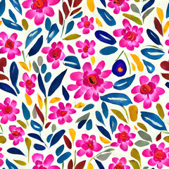 Vibrant Pink Floral Watercolor Seamless Pattern  Perfect for Textile, Fabric, and Wallpaper Designs