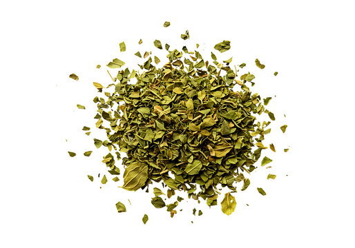 Dried oregano spices exploding on transparent background