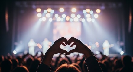 Concert Love Heart Shaped Hands in a Crowd of Music Fans