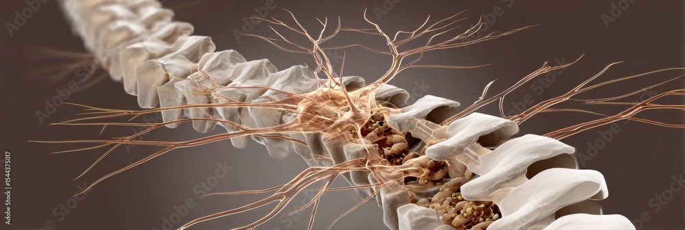 Poster detailed cross-section of the human spine showcasing nerve clusters in infographic format