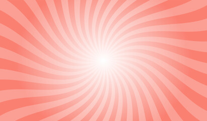 Fototapeta premium Salmon Red Radial Retro Glowing Rays Banner. Abstract Retro Whirlwind Starburst Vector Abstract Background. Twisted Radial Illustration.