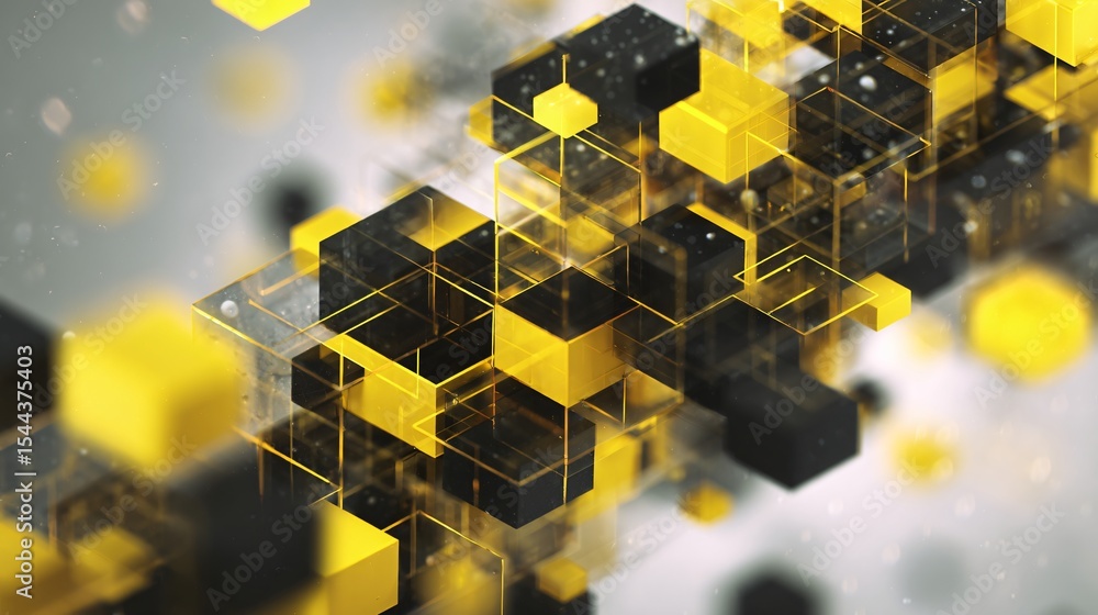 Poster an intricate network of yellow and dark geometric cubes creates a visually captivating composition.