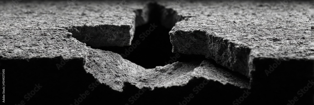 Poster crack in the wall revealing an ominous dark void behind it, hinting at hidden depths in an otherwise