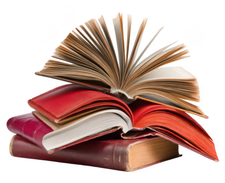 Open Books Stacked on Table