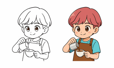 barista making coffee coloring page for kids