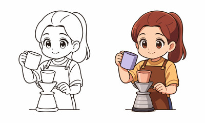 barista making coffee coloring page for kids