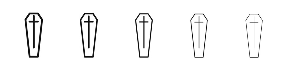 Coffin with christian cross icon vector outline set illustration sign