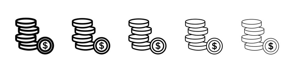 Coins stack icon vector outline set illustration sign
